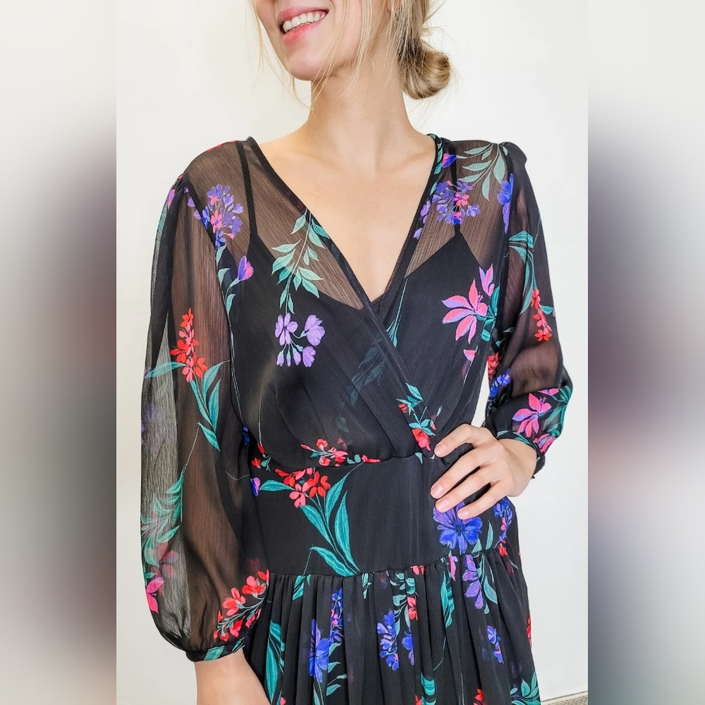 Calvin Klein | Black Floral Faux Wrap Dress Sz 6